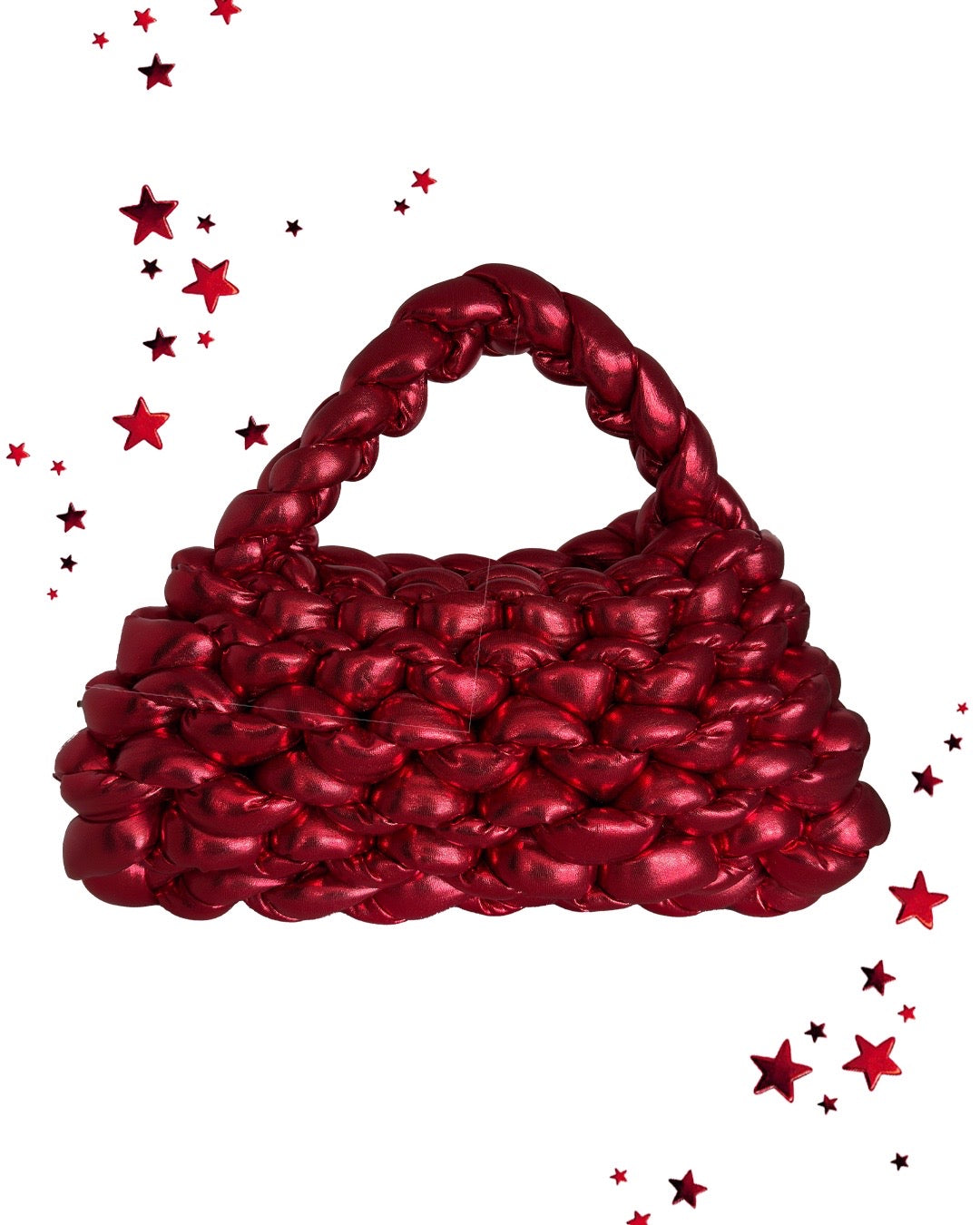 Borsa uncinetto rosso metallizzato